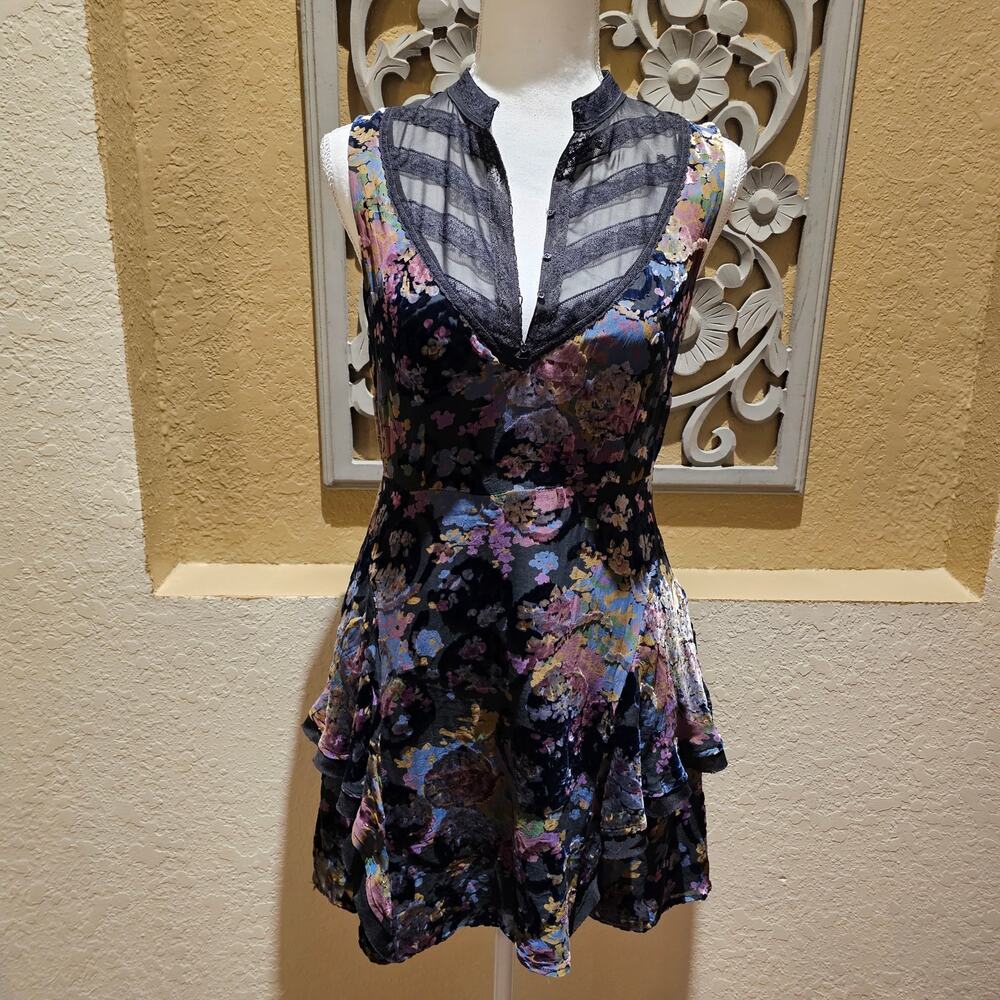 Free People M Crushed Velvet Dark Romantic Dress Witchy Goth Dark Academia - Picture 3 of 16